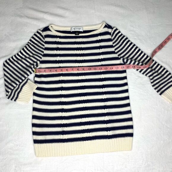 Vtg St John Knit Blue Cream Striped Wool Sweater P - Picture 8 of 12